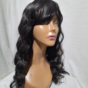 Elegant Black Wavy Human Hair Wig. 26 Inches